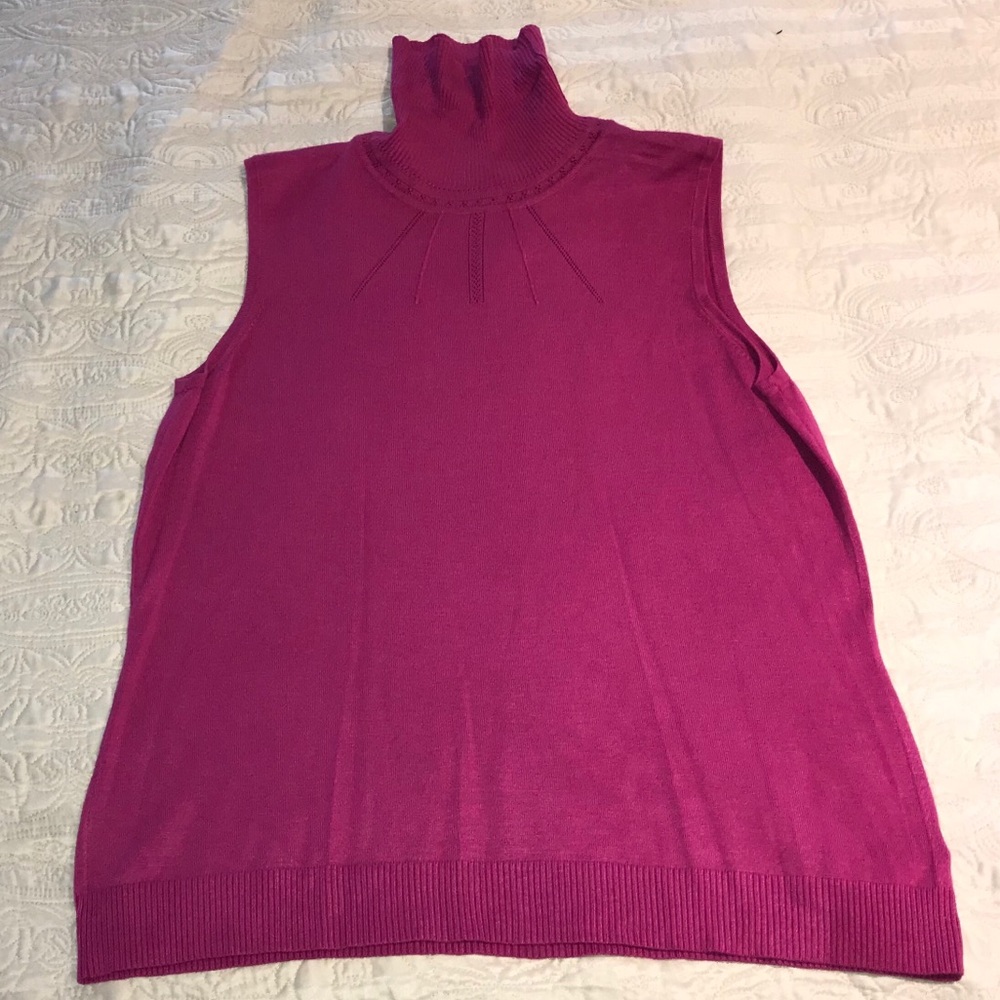 Fuchsia sleeveless dress turtleneck shirt